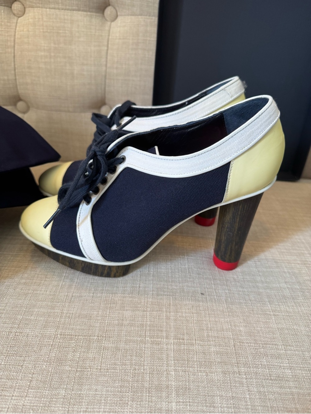 Hilfiger Collection Virginia Blanco Navy, White & Yellow Lace-Up Platform Heels
